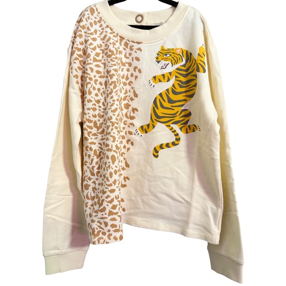 Finding Foxtale Tops - Finding Foxtale Tiger Animal Print Sweatshirt Crewneck Cream Size 12